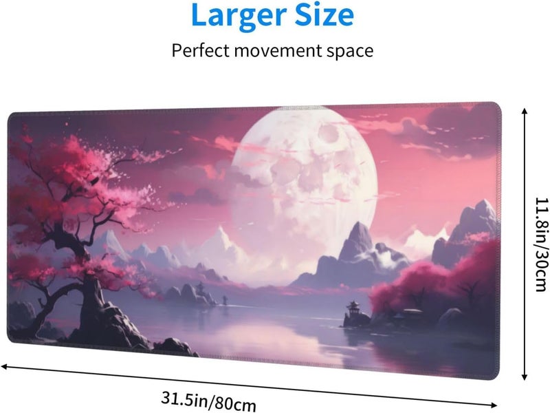 Brecoy Watercolor Japanese Large Gaming Mouse Pad,Japanese Mouse Pad 31.5 x 11.8 in Mat Desk Pad,Large Desk Mat,Extended Keyboard Mousepad with Non-Slip Base and Stitched Edge for Desk Home Office - Image 2